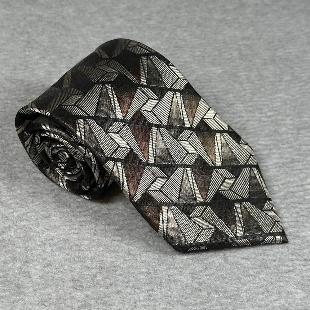 Bruno Piattelli Pure Silk Geometric Brown Black Necktie‎ – Designer Handmade